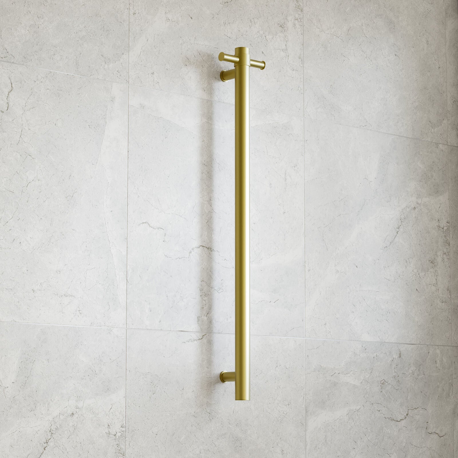 Thermogroup 12V Straight Round Vertical Single Bar Narrow/Small Heated Towel Rail Brushed Gold