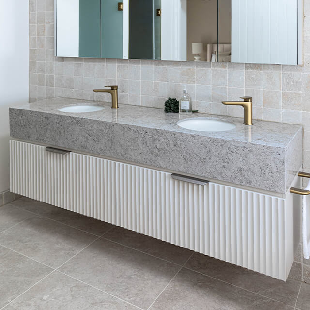 Timberline Kingsley Wall Hung Vanity with SilkSurface Box Top and Under Counter Basin