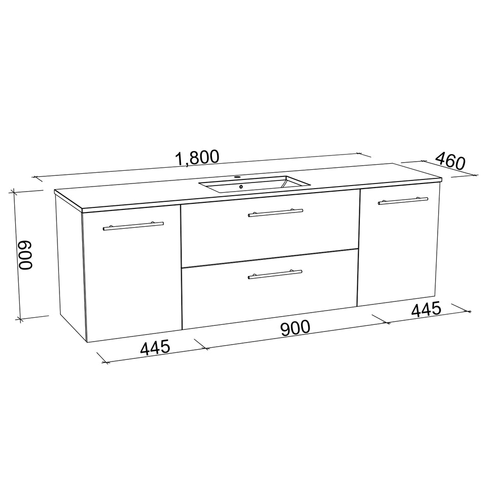 Timberline Marshall Wall Hung Vanity with SilkSurface Top and Under Counter Basin