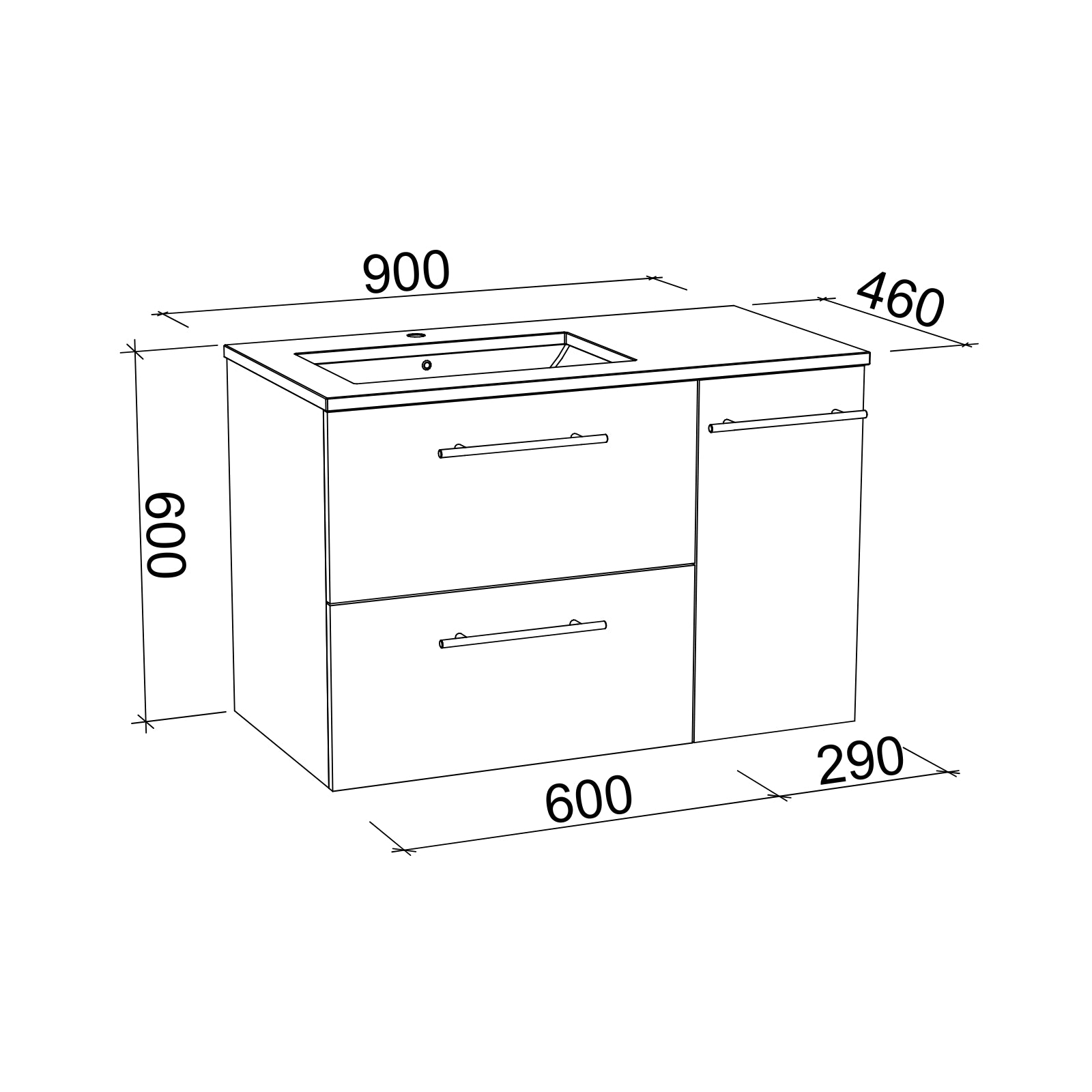 Timberline Marshall Wall Hung Vanity with SilkSurface Top and Under Counter Basin MAR-V-900-L-SSU-W - The Blue Space