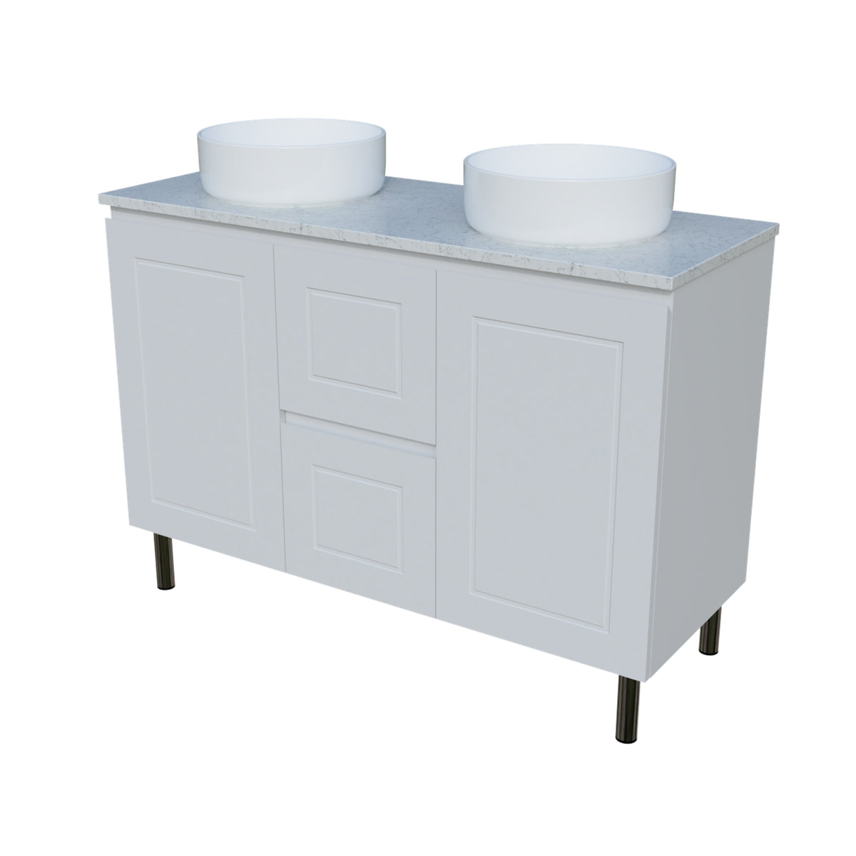 Angle Timberline Nevada Classic On Legs Vanity with SilkSurface Top and Above Counter Basin NVC-V-1200-D-SSA-L - The Blue Space