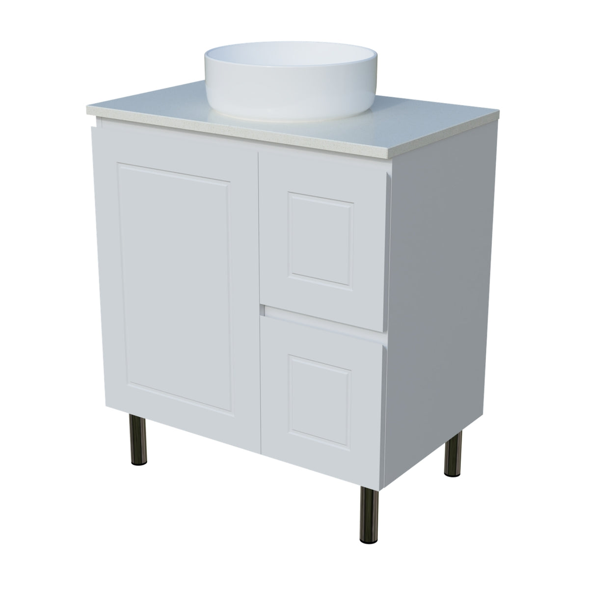 Angle Timberline Nevada Classic On Legs Vanity with SilkSurface Top and Above Counter Basin NVC-V-750-C-SSA-L - The Blue Space