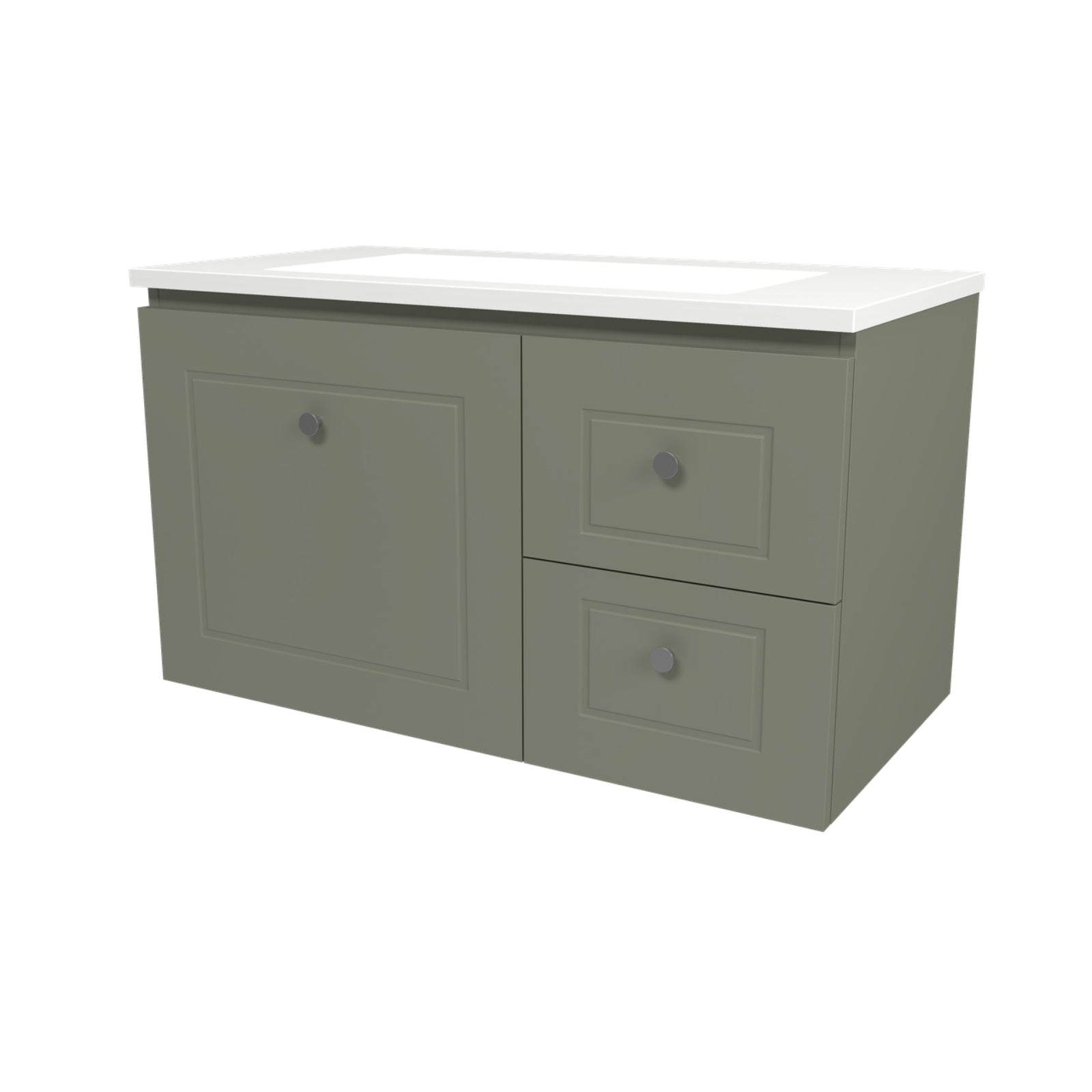 Angle Olive Satin Timberline Nevada Classic Wall Hung Vanity with Vogue Mineral Composite Top NVC-V-900-C-VOG-W - The Blue Space