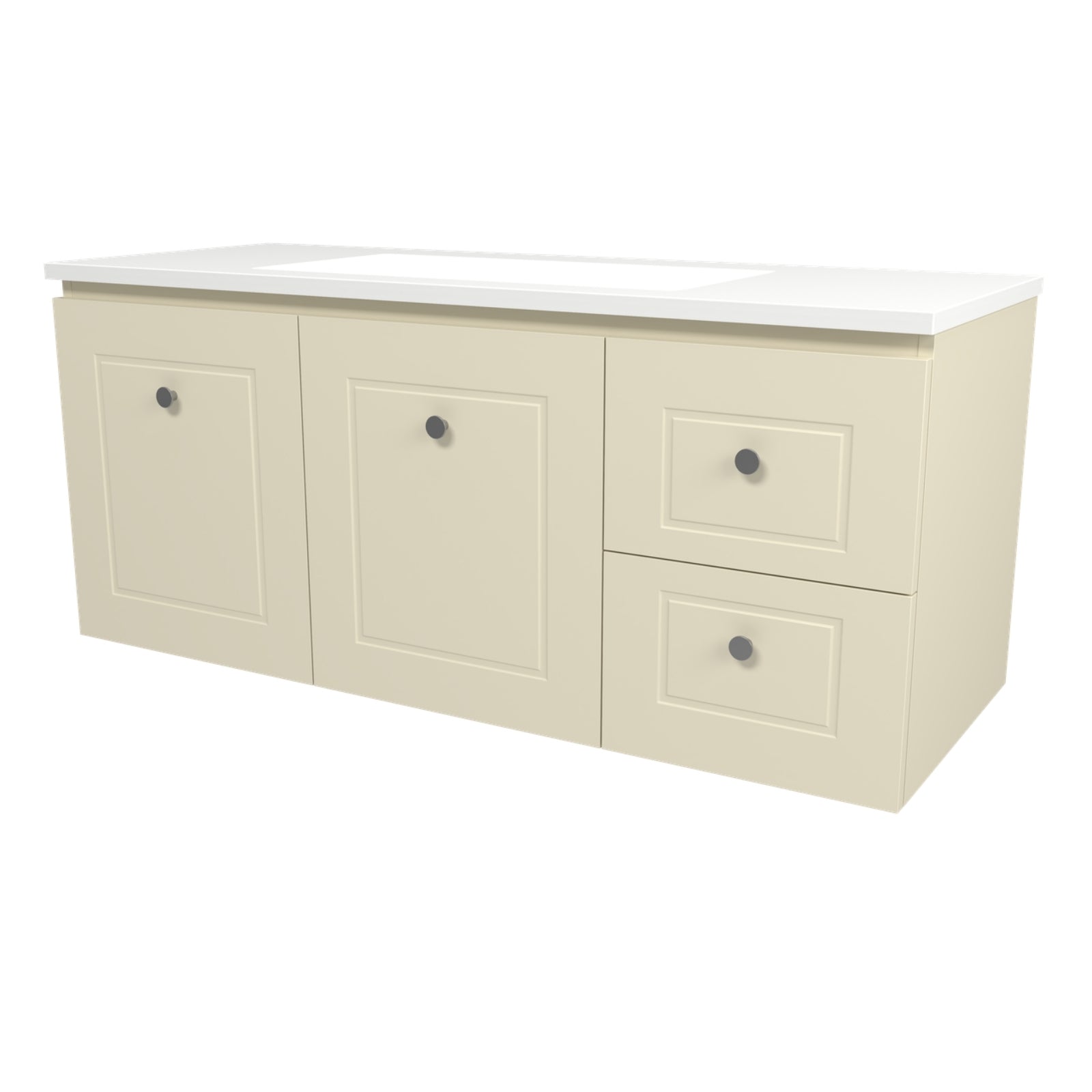 Angle Right Drawer Timberline Nevada Classic Wall Hung Vanity with Vogue Mineral Composite Top NVC-V-1200-C-VOG-W - The Blue Space