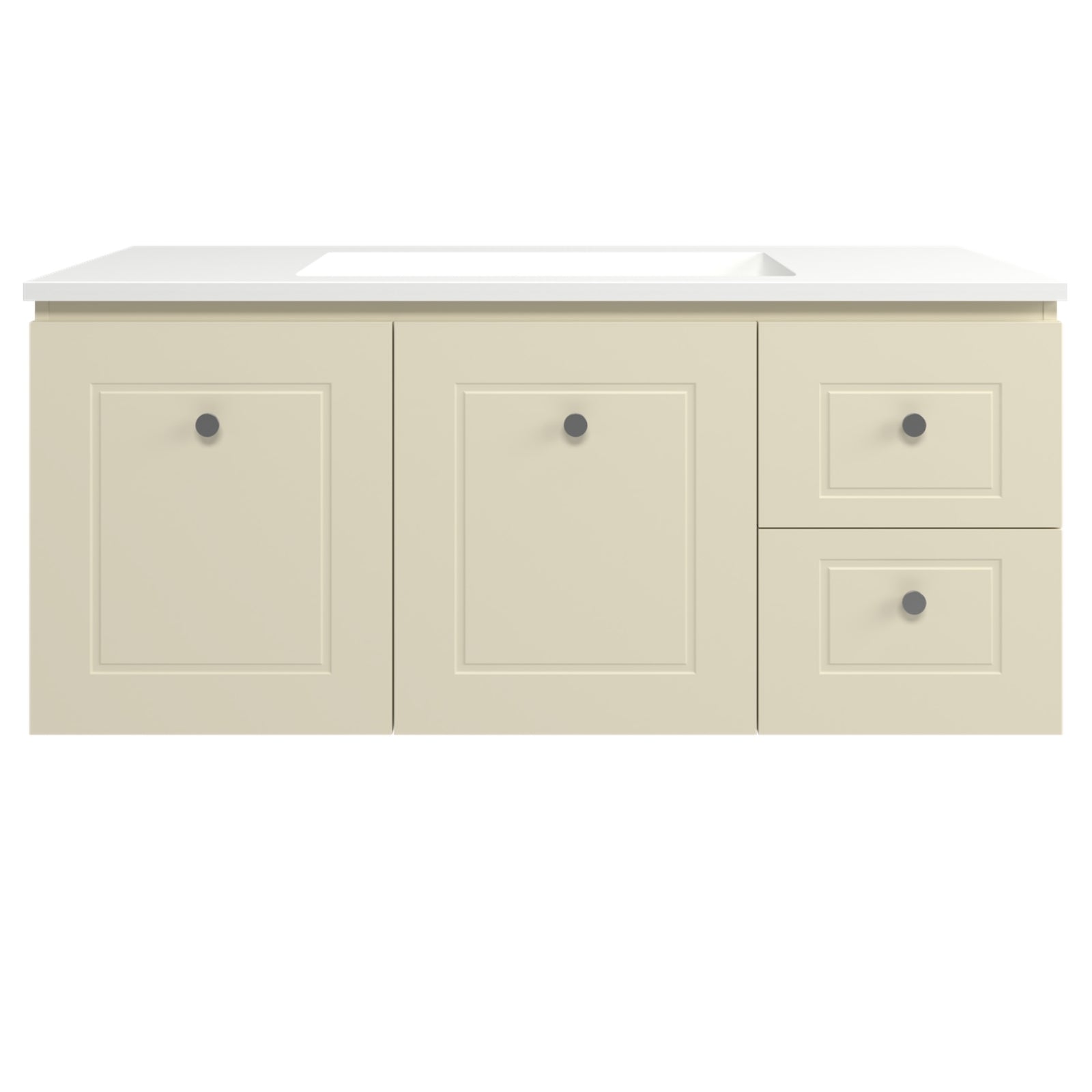 Front Right Drawer Timberline Nevada Classic Wall Hung Vanity with Vogue Mineral Composite Top NVC-V-1200-C-VOG-W - The Blue Space