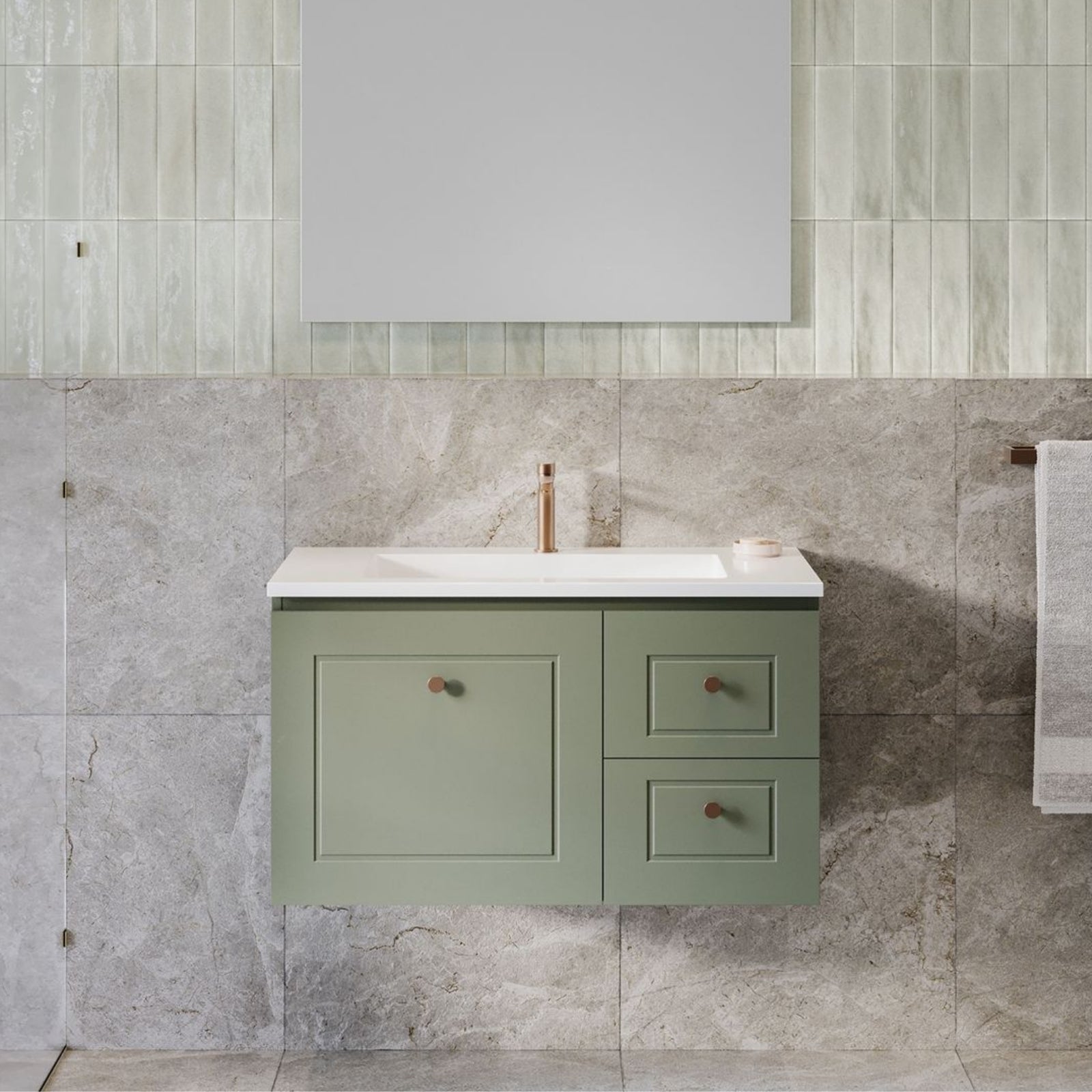 Lifestyle Timberline Nevada Classic Wall Hung Vanity with Vogue Mineral Composite Top NVC-V-900-C-VOG-W - The Blue Space