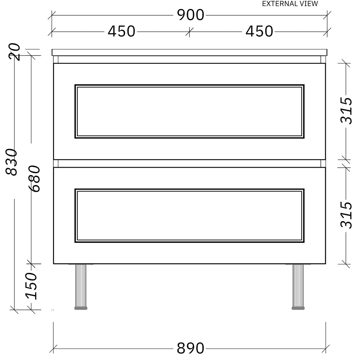 Timberline Nevada Plus Classic Floor Standing Vanity on Legs with SilkSurface Top and Above Counter Basin 900mm Centre Bowl NVPC-V-900-C-SSA-L | The Blue Space