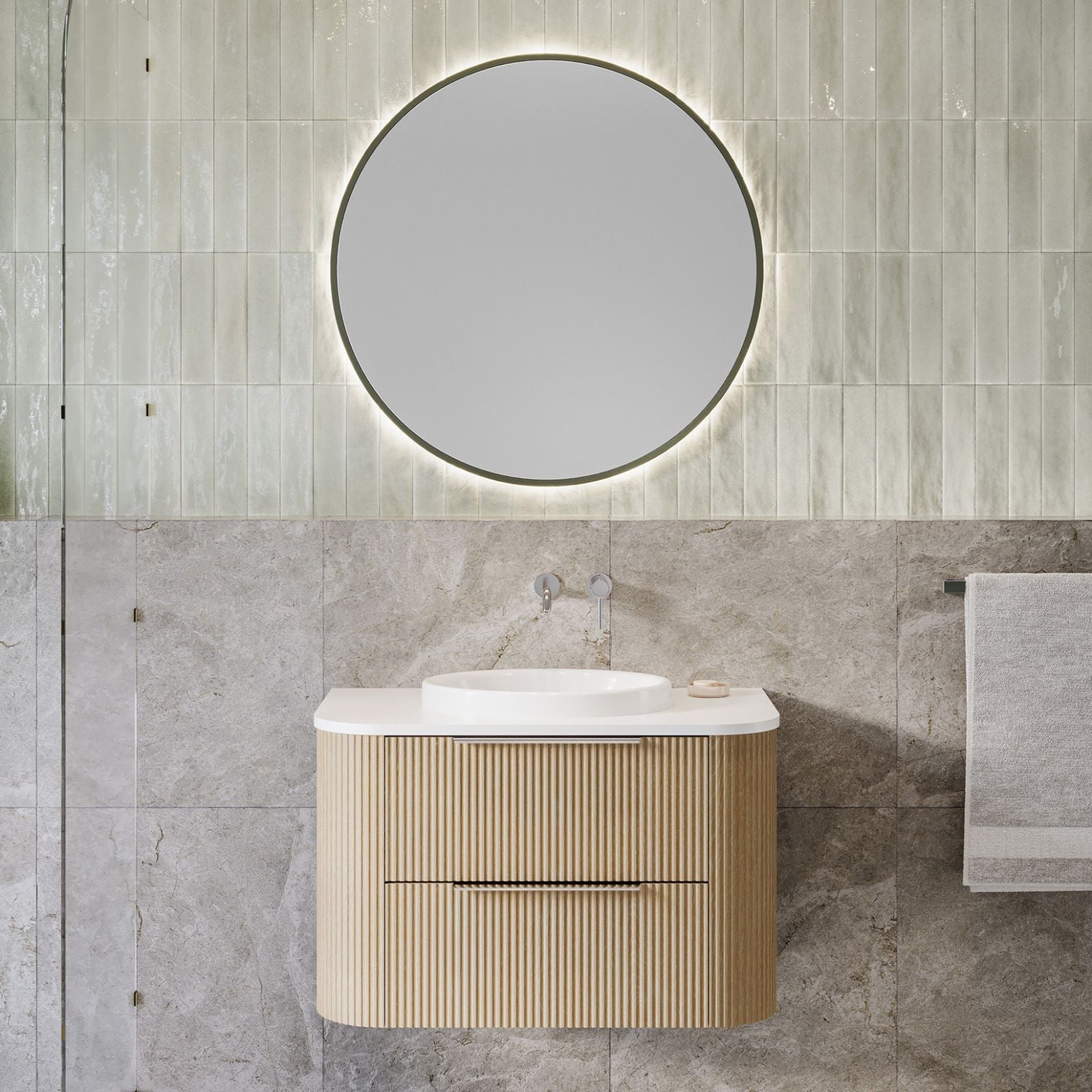Lifestyle Timberline Socoa Dockland Wall Hung Vanity with Above Counter Basin 900mm Centre Bowl SOC-V-900-C-SSA-W-DL - The Blue Space