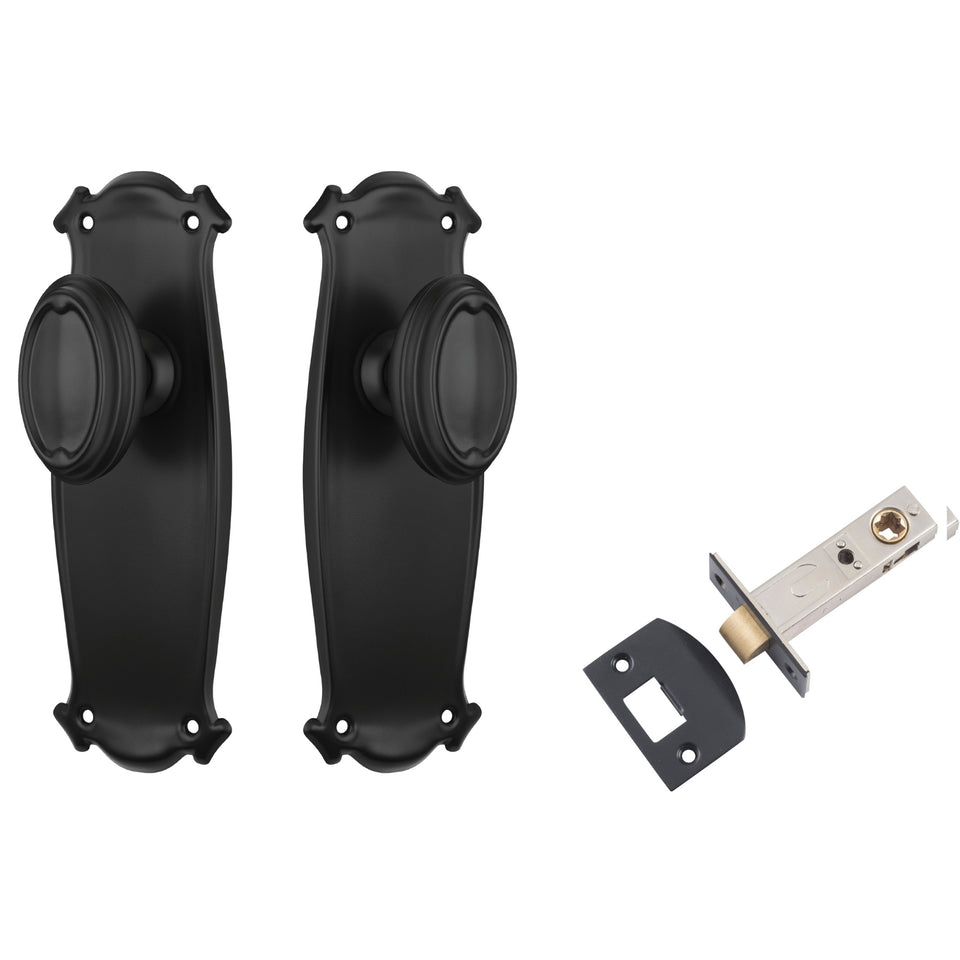 TradCo Bungalow Door Knob Long Backplate Passage Set Matte Black