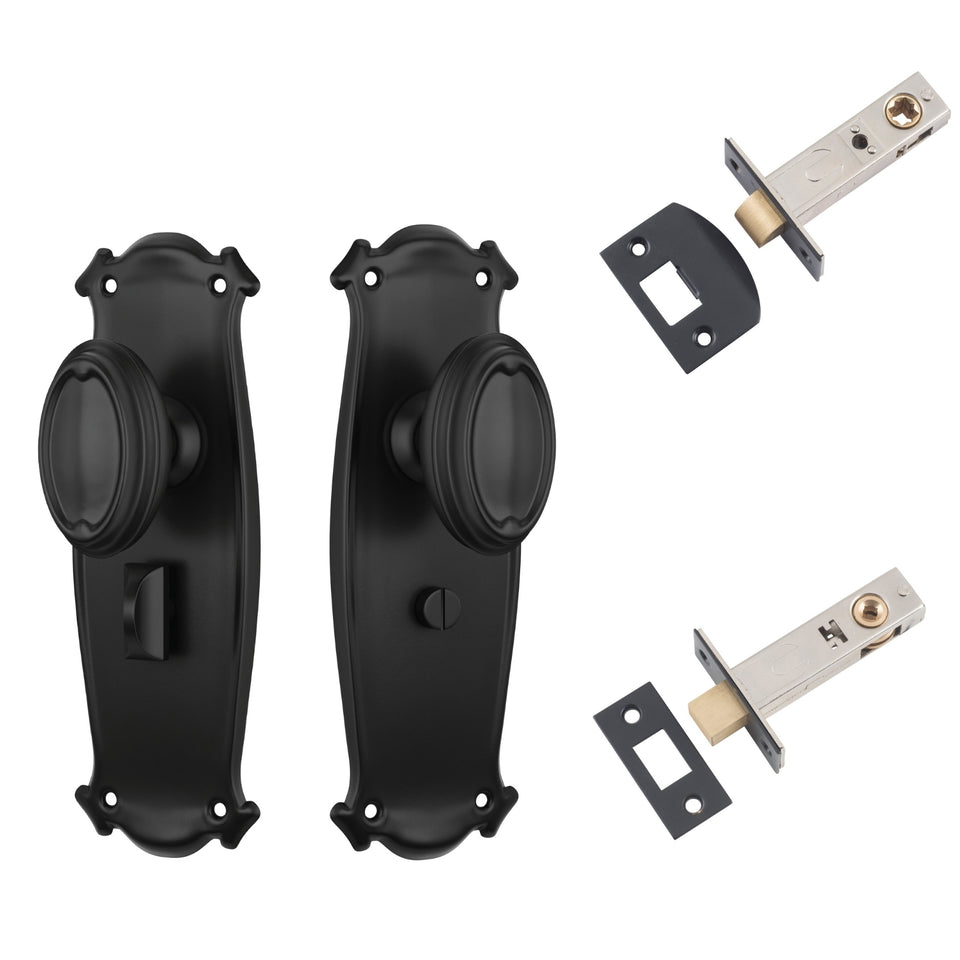 TradCo Bungalow Door Knob Long Backplate Privacy Set Matte Black