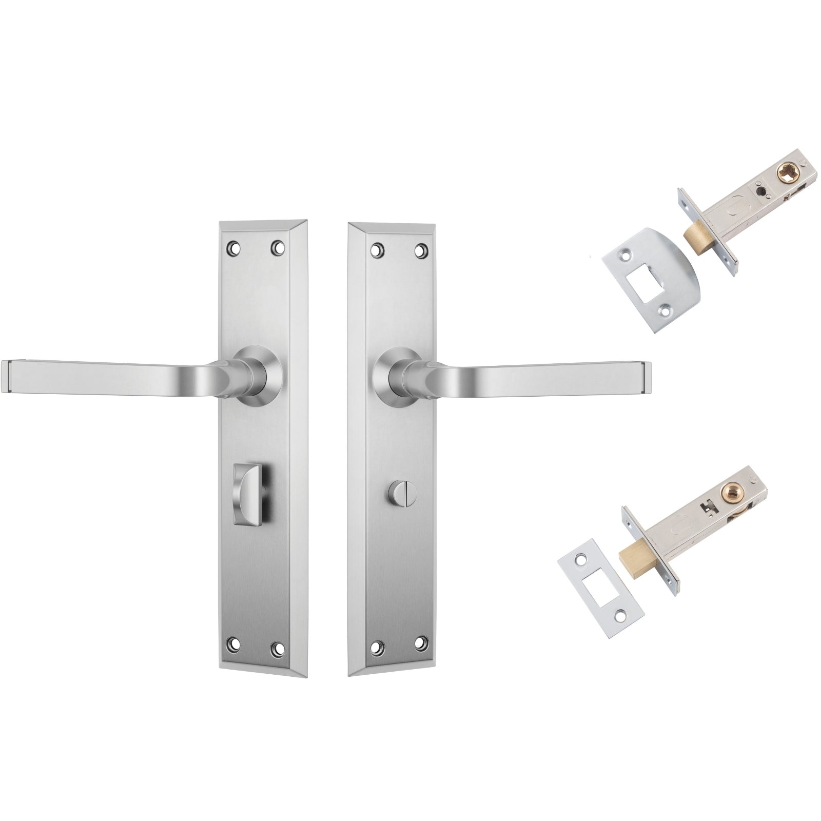 TradCo Menton Lever Long Backplate Privacy Set Satin Chrome 0687KPRIV60 - The Blue Space