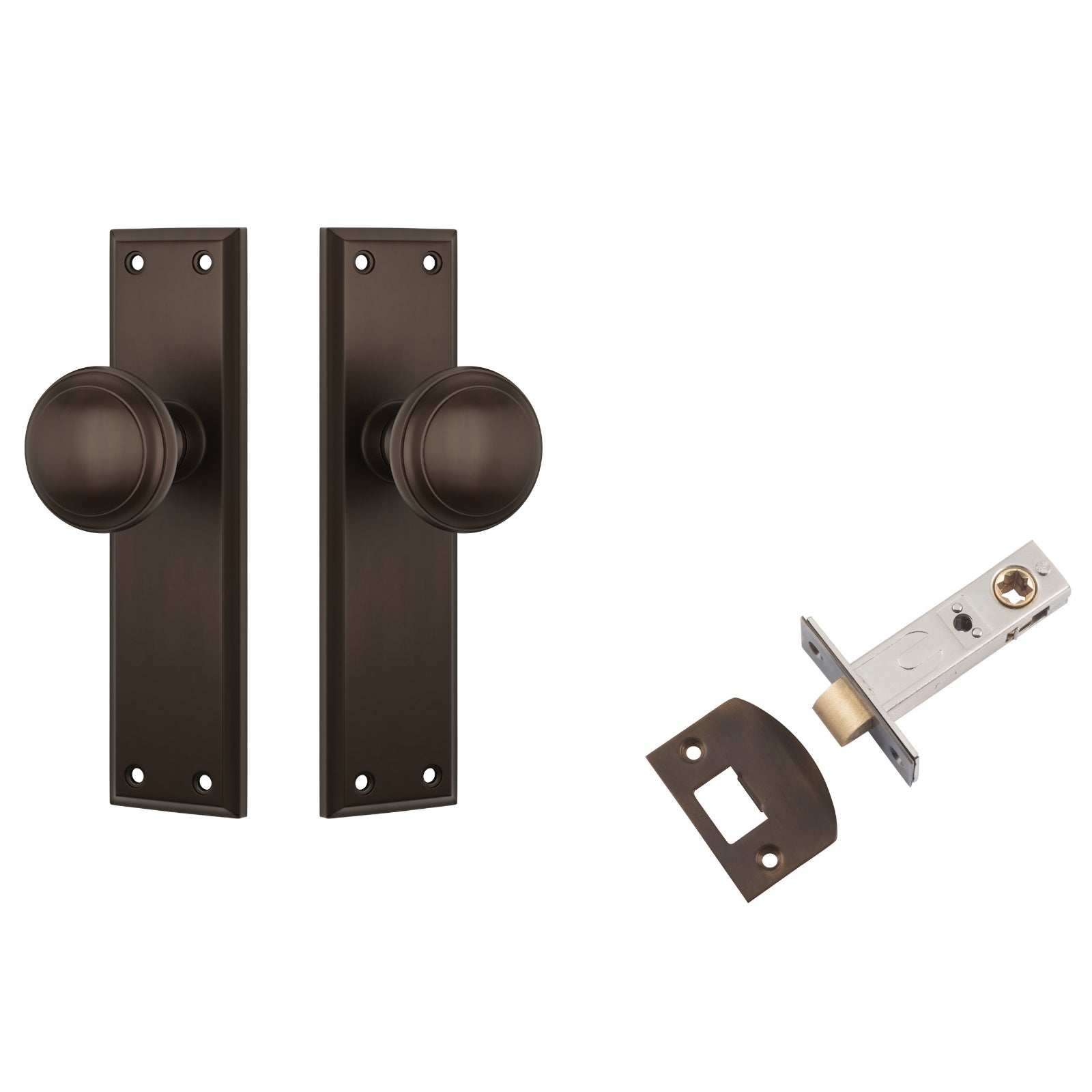 TradCo Milton Door Knob Long Backplate Passage Set Antique Brass 0724KPASS60 - The Blue Space