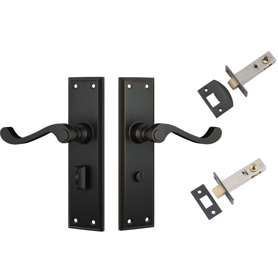 TradCo Milton Lever Long Backplate Privacy Set Antique Copper
