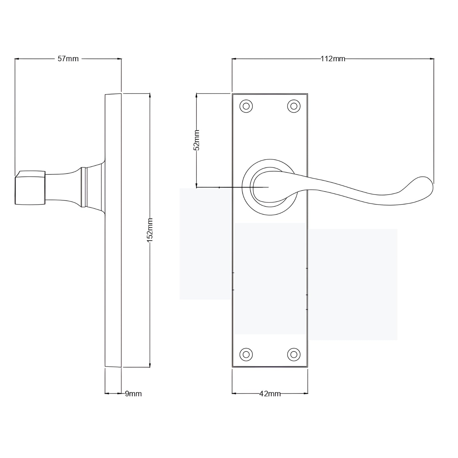 Line Drawing TradCo Victorian Lever Long Backplate Passage Set Antique Copper 0902KPASS60 - The Blue Space