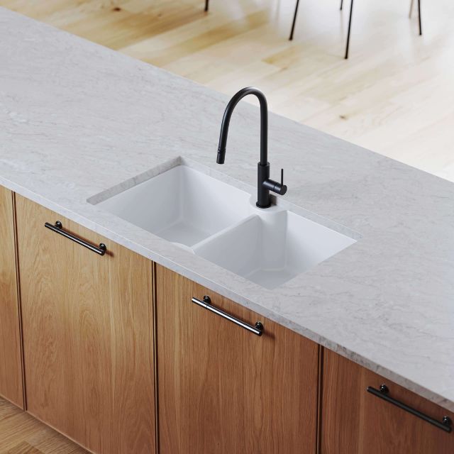 Turner Hastings Cuisine 86 x 50 Inset / Undermount Fine Fireclay Sink - Double Bowl with Taphole - Gloss White