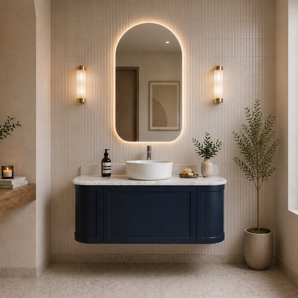 Turner Hastings Evara 120 x 53 Wall Hung Vanity with Real Marble Top & Above Counter Basin - Aegean Blue