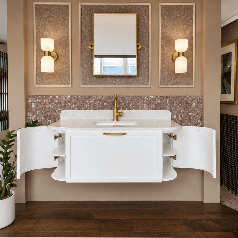 Turner Hastings Evara 120 x 53 Wall Hung Vanity with Real Marble Top & Under Counter Basin - White