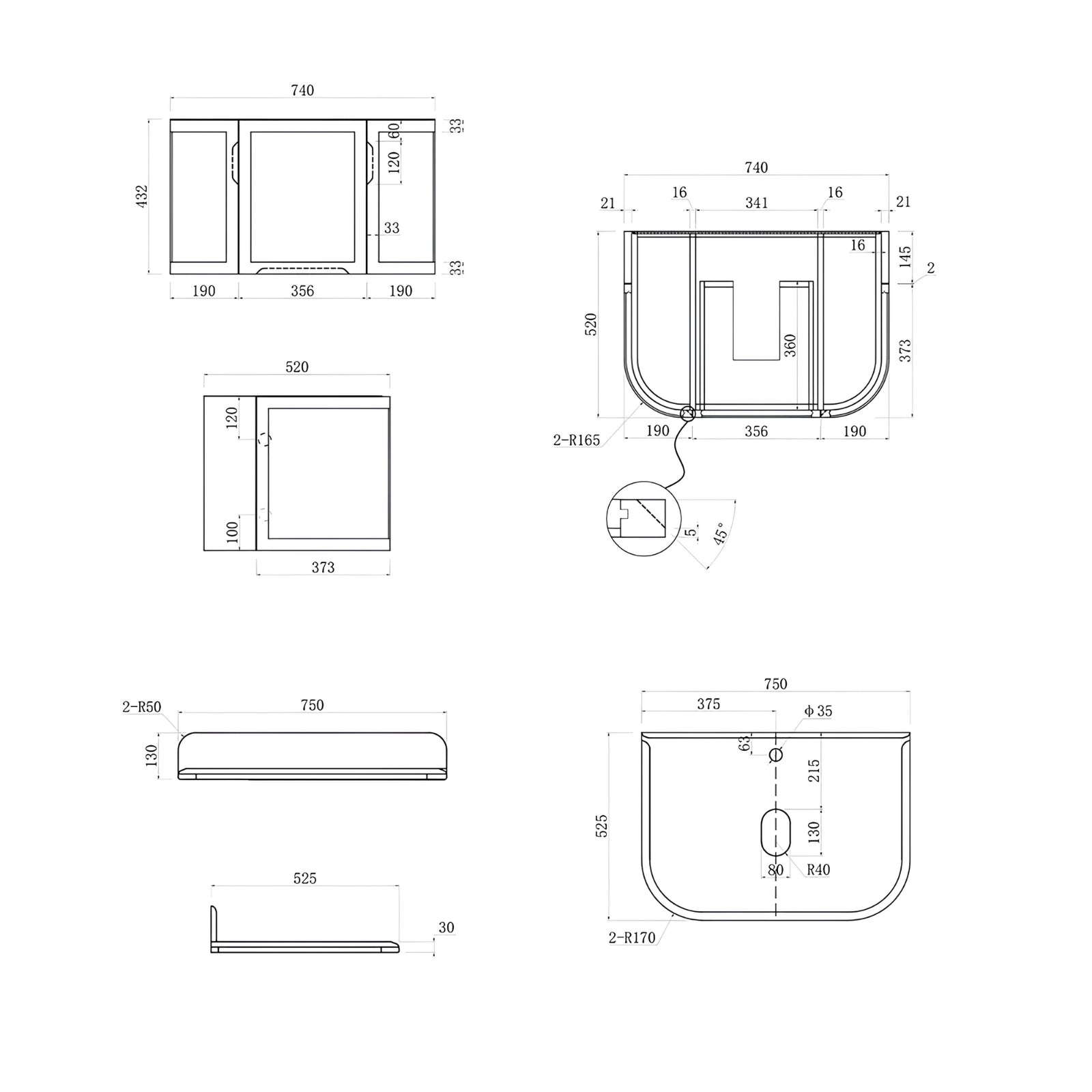 Spec Sheet Turner Hastings Evara 75 x 53 Wall Hung Vanity with Real Marble Top & Above Counter Basin - White EV753-WH-NTH - The Blue Space
