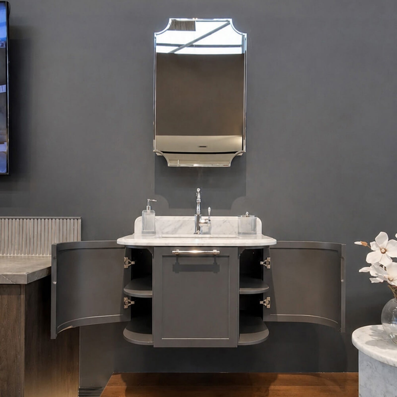 Lifestyle Turner Hastings Evara 75 x 53 Wall Hung Vanity with Real Marble Top & Under Counter Basin - Volcanic Ash EV751-VA-1TH - The Blue Space