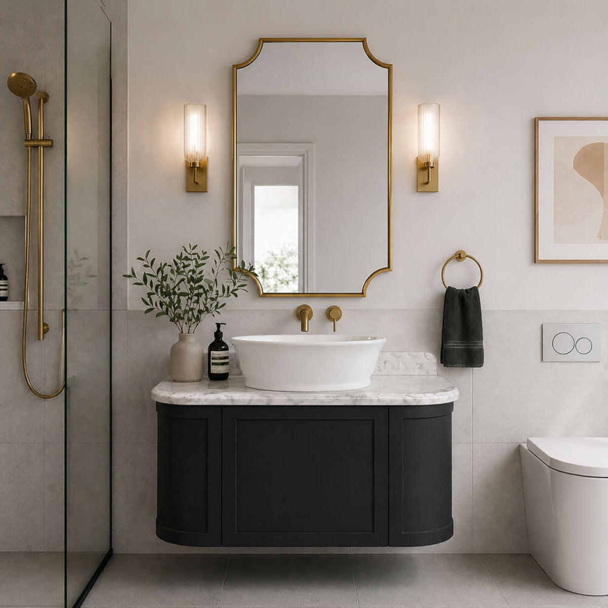 Lifestyle Turner Hastings Evara 90 x 53 Wall Hung Vanity with Real Marble Top & Above Counter Basin - Volcanic Ash EV954-VA-NTH - The Blue Space