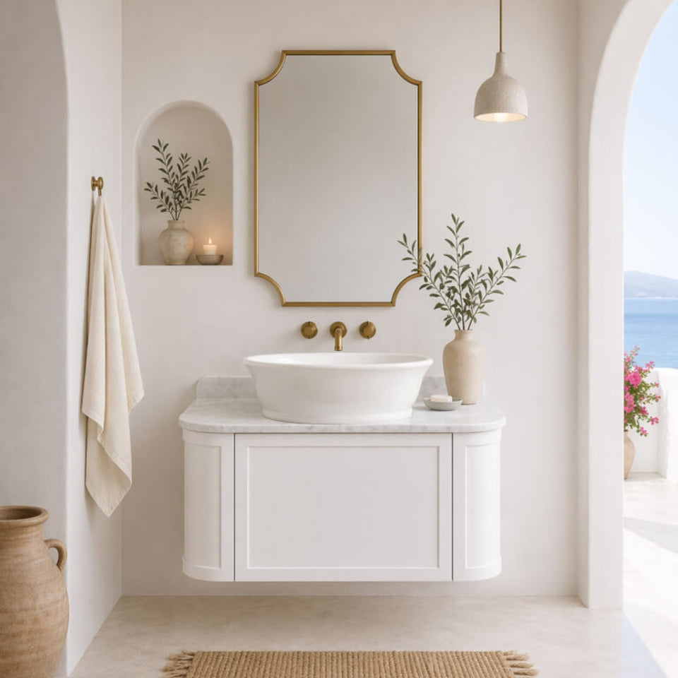 Turner Hastings Evara 90 x 53 Wall Hung Vanity with Real Marble Top & Above Counter Basin - White