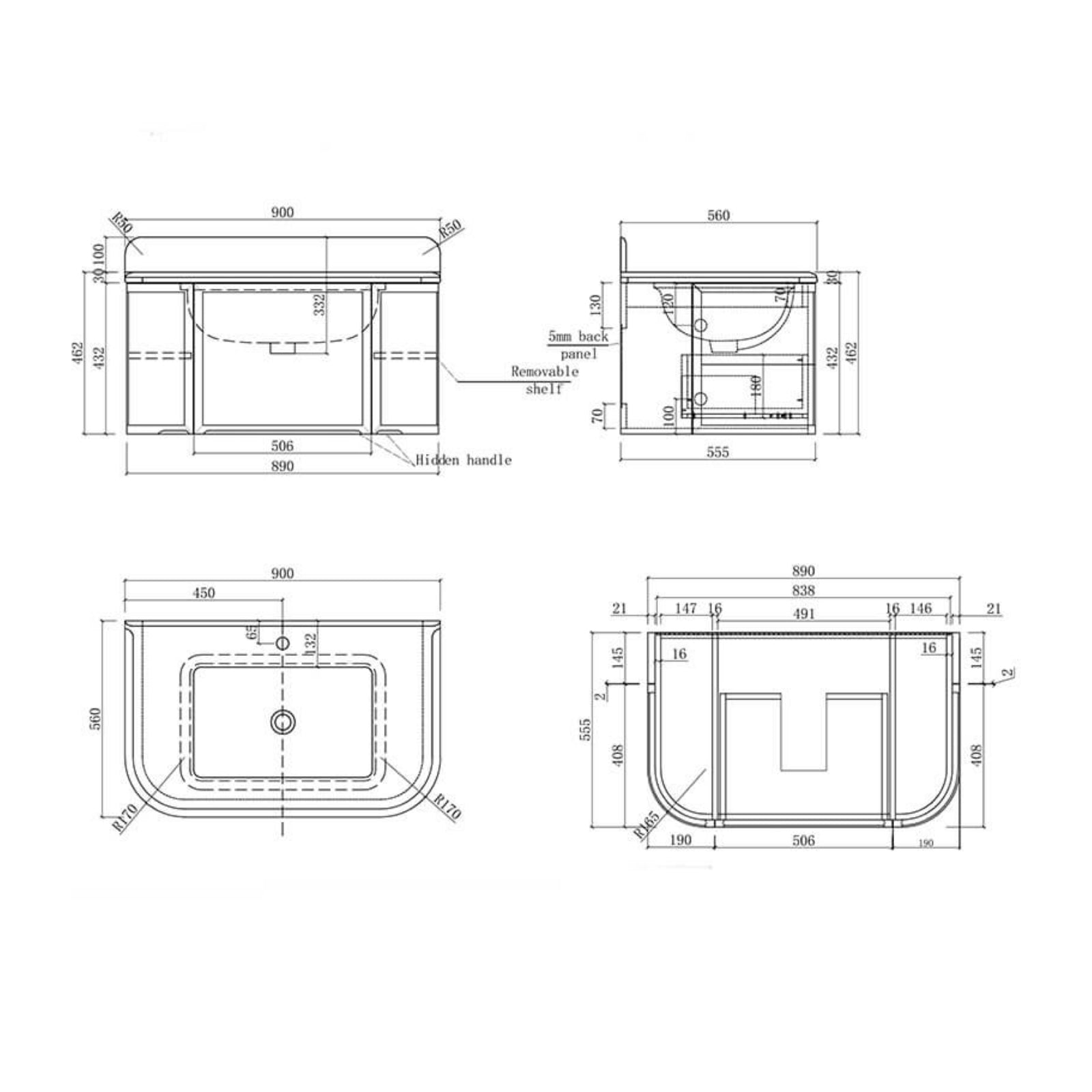 Spec Sheet Turner Hastings Evara 90 x 53 Wall Hung Vanity with Real Marble Top & Under Counter Basin - Aegean Blue EV952-AB-1TH - The Blue Space