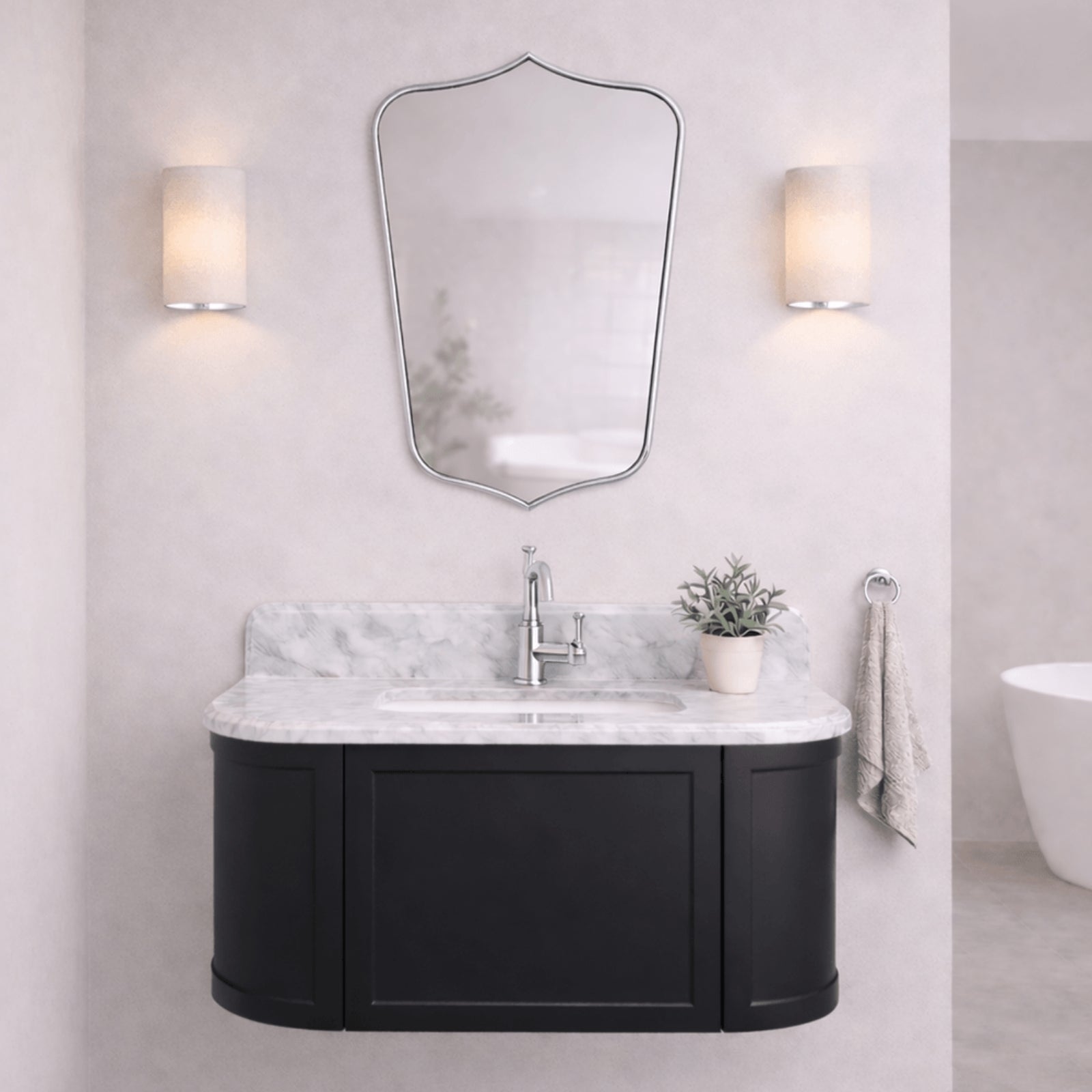 Lifestyle 1 Turner Hastings Evara 90 x 53 Wall Hung Vanity with Real Marble Top & Under Counter Basin - Volcanic Ash EV951-VA-1TH - The Blue Space