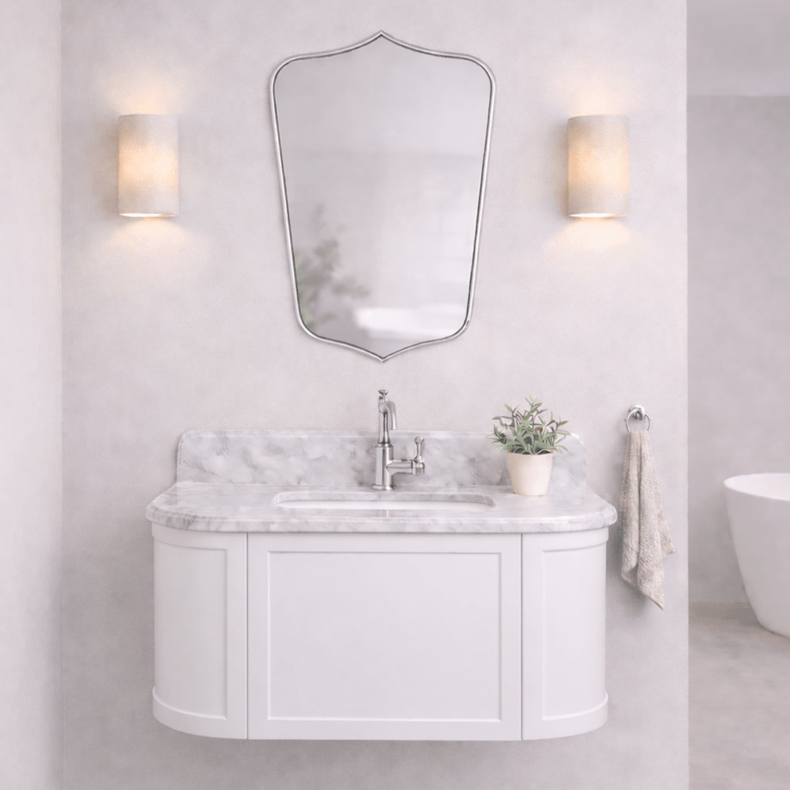 Lifestyle 1 Turner Hastings Evara 90 x 53 Wall Hung Vanity with Real Marble Top & Under Counter Basin - White EV950-WH-NTH - The Blue Space