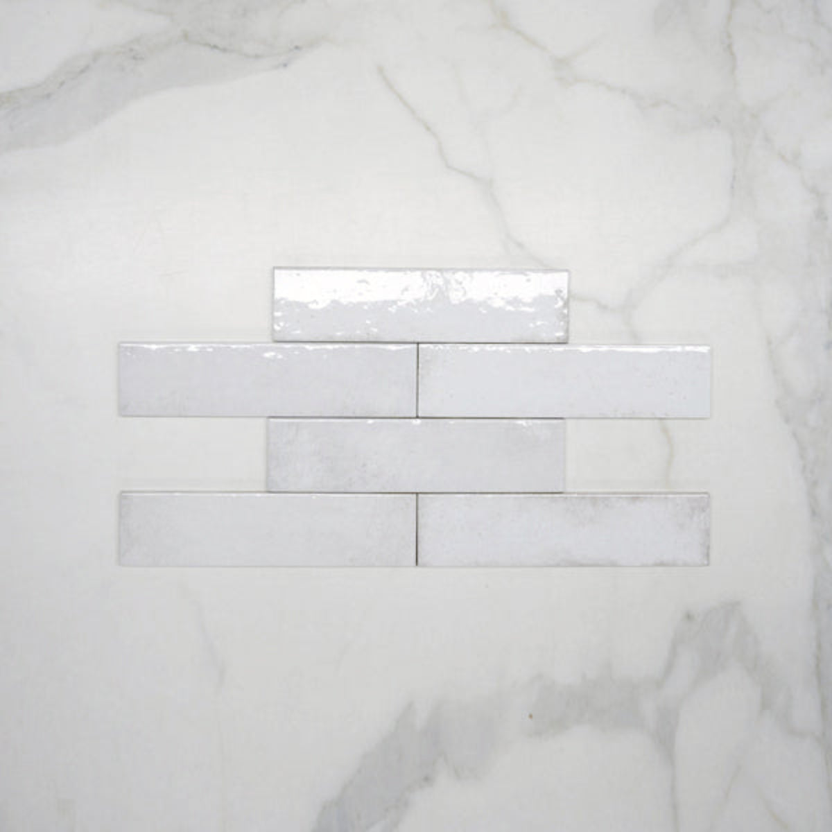 Pattern No Hand White Andrea Subway Tile Textural Gloss 75 x 300 x 8mm Italian Porcelain - The Blue Space