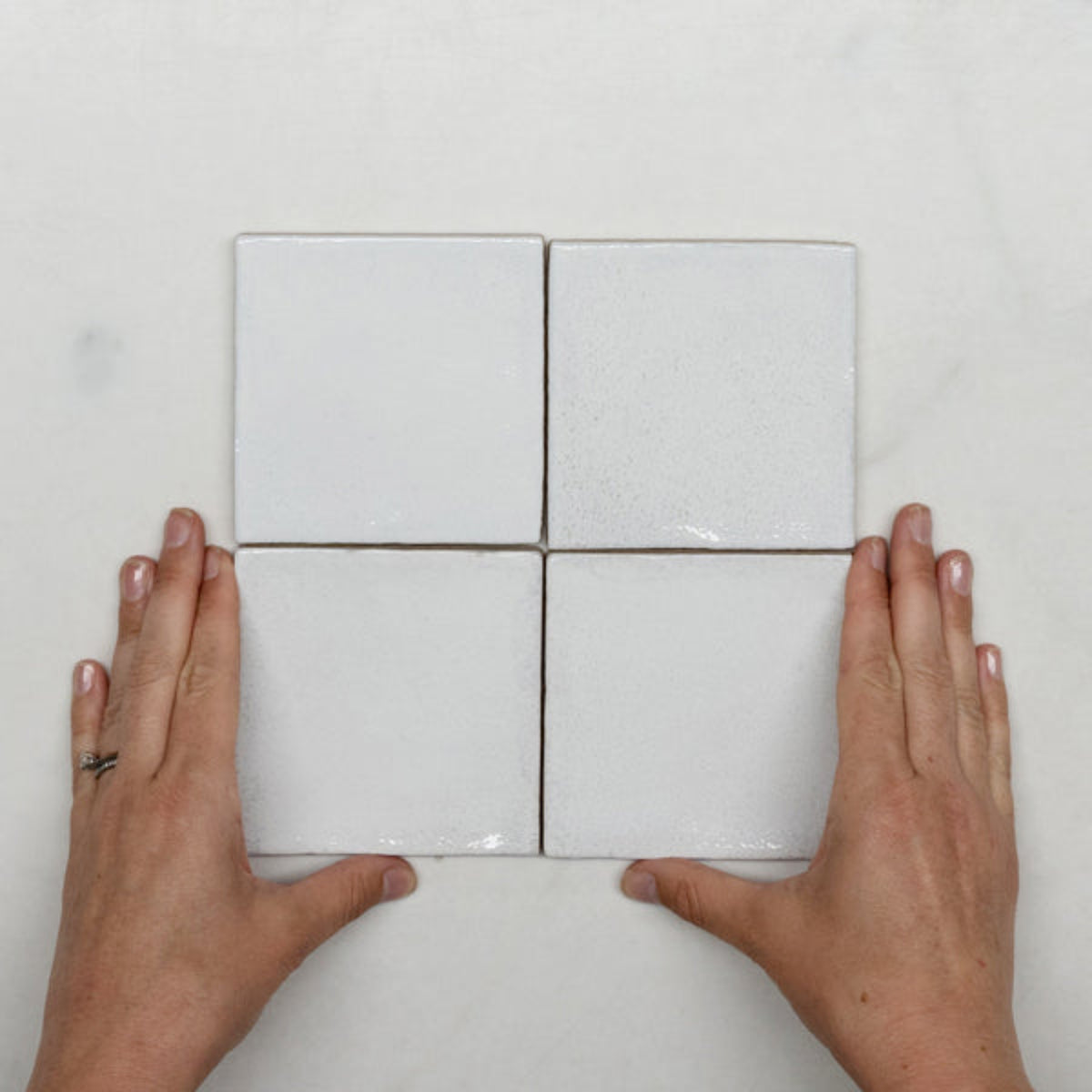 With Hand White Dianna Zellige Tile 100 x 100 x 9mm Spanish Ceramic - The Blue Space
