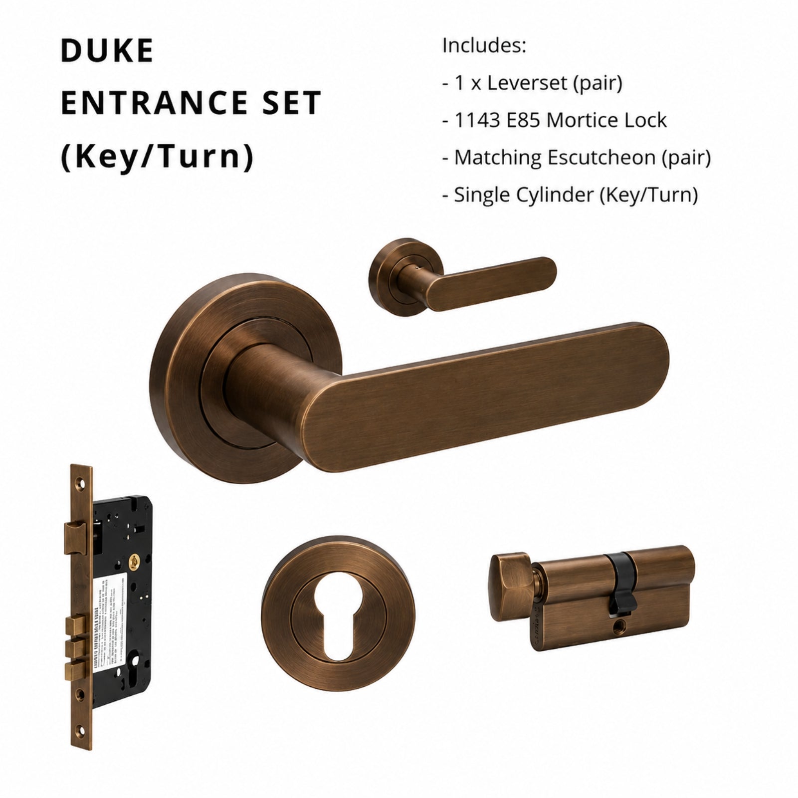 Set Zanda Duke Entrance Set 70mm Key/Turn Ember Bronze 10094.4.EB - The Blue Space