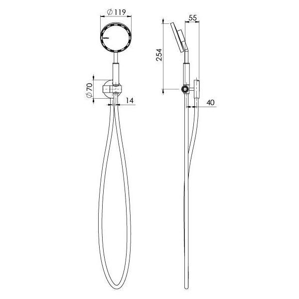 Technical Drawing - Phoenix NX IKO with Hydrosense Hand Shower