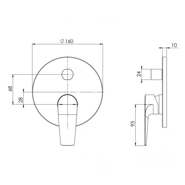 Technical Drawing: Arlo Shower / Bath Diverter Mixer Trim Kit Only Matte Black Phoenix Builders Range