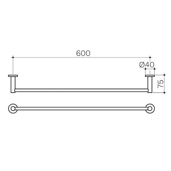 Clark Round Single Towel Rail 600mm Technical Drawing - The Blue Space