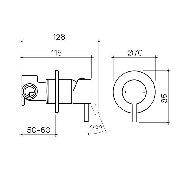Technical Drawing: Clark Round Pin Wall Mixer - Brushed Nickel