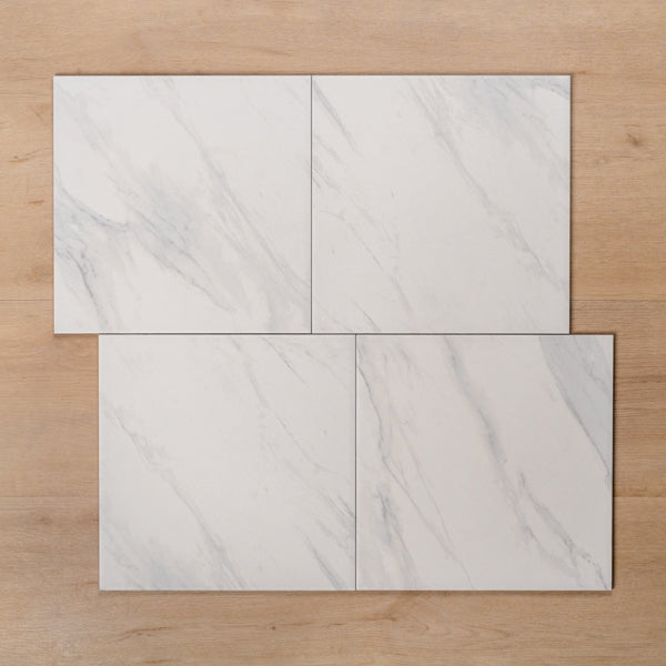 Kings Marble Carrara White Matt Cushioned Edge Ceramic Tile 300x300mm