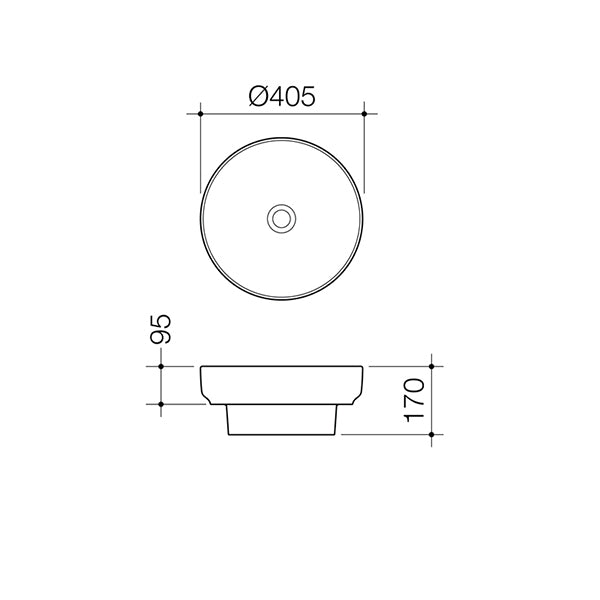Caroma Tribute Round 405 Inset Basin Technical Drawing - The Blue Space