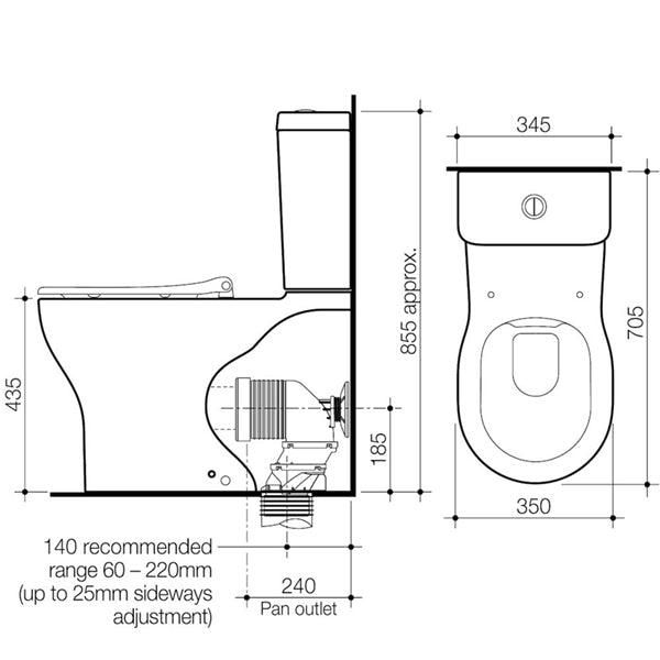 Caroma Opal Cleanflush Easy Height Wall Faced Close Coupled Toilet Suite