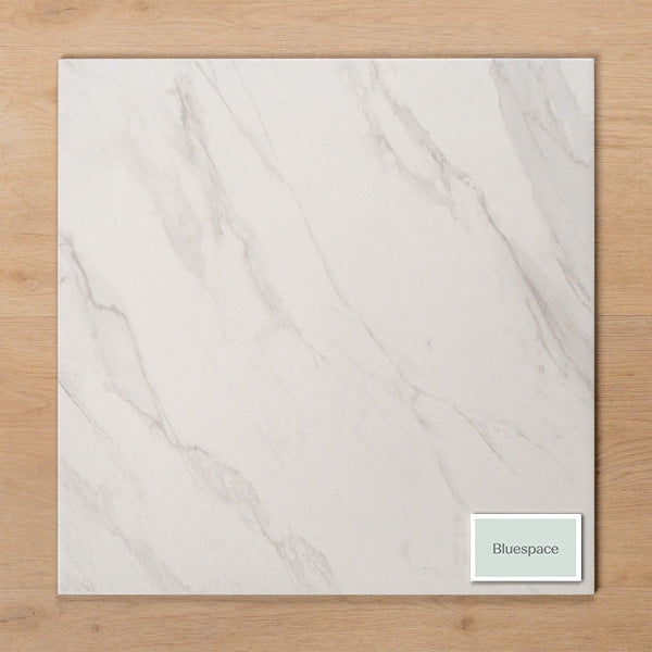 Kings Marble Carrara Lappato Cushioned Edge Ceramic Tile 450x450mm - The Blue Space