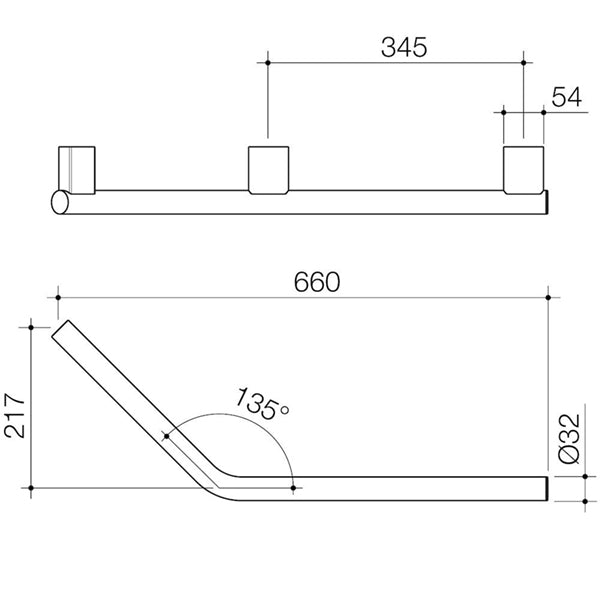 Caroma Opal Support Rail 135 Degree Right Hand Angled
