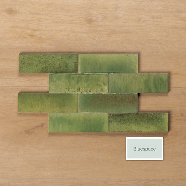 Sicily Giada Green Gloss Bejmat Cushioned Edge Porcelain Tile 50x150mm
