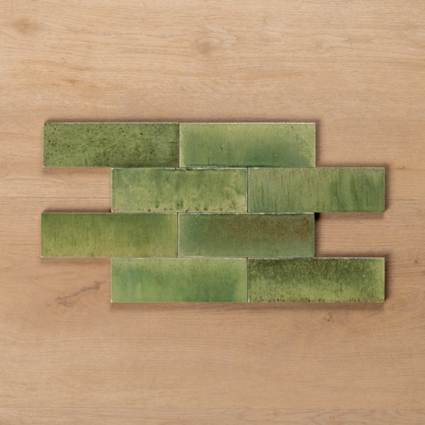 Sicily Giada Green Gloss Bejmat Cushioned Edge Porcelain Tile 50x150mm