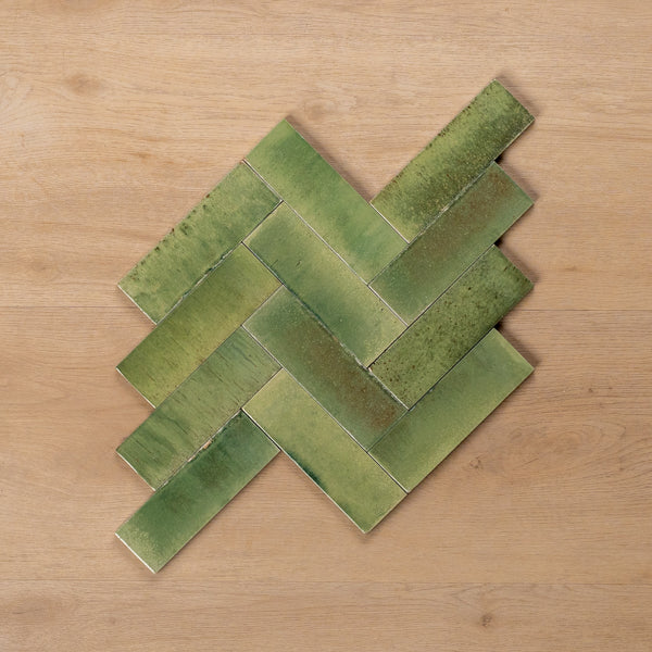 Sicily Giada Green Gloss Bejmat Cushioned Edge Porcelain Tile 50x150mm