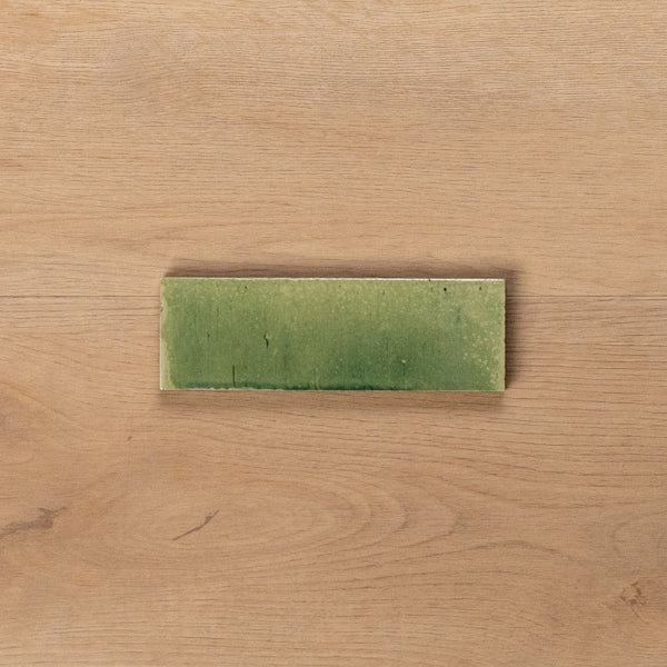 Sicily Giada Green Gloss Bejmat Cushioned Edge Porcelain Tile 50x150mm