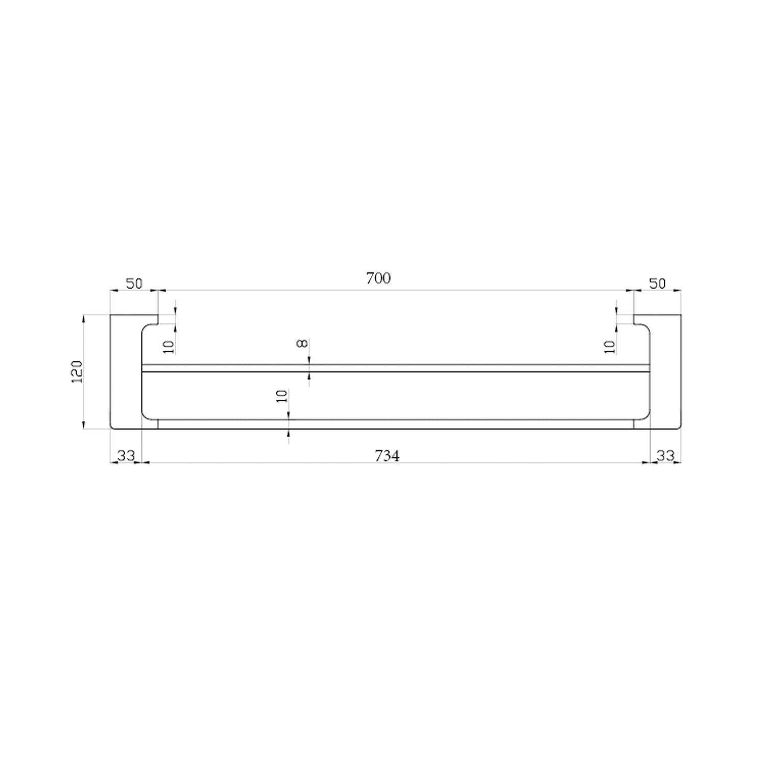 Technical Drawing: Nero Pearl/Vitra Single Towel Rail Gunmetal 800mm