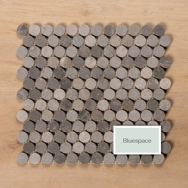 Sample of Cottesloe New Grey Penny Round Honed Marble Mosaic Tile - The Blue Space