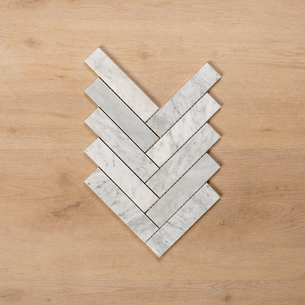 Cottesloe Carrara White Herringbone Honed Marble Mosaic Tile 35x150mm
