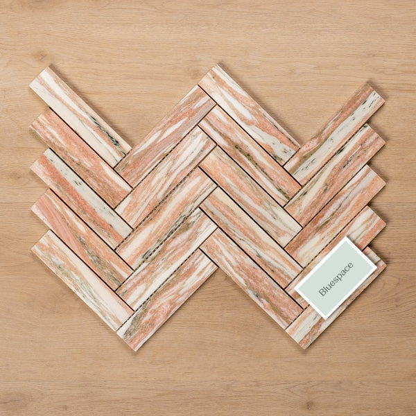 Cottesloe Norwegian Pink Herringbone Honed Marble Mosaic Tile 35x150mm Double - The Blue Space