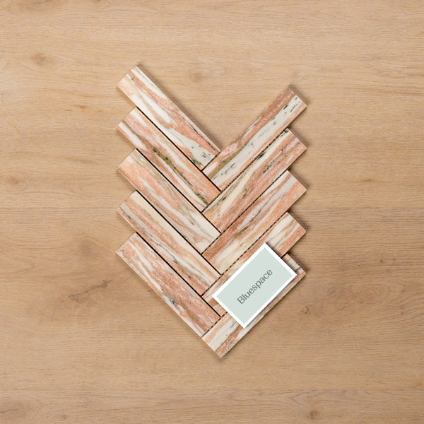 Cottesloe Norwegian Pink Herringbone Honed Marble Mosaic Tile 35x150mm - The Blue Space