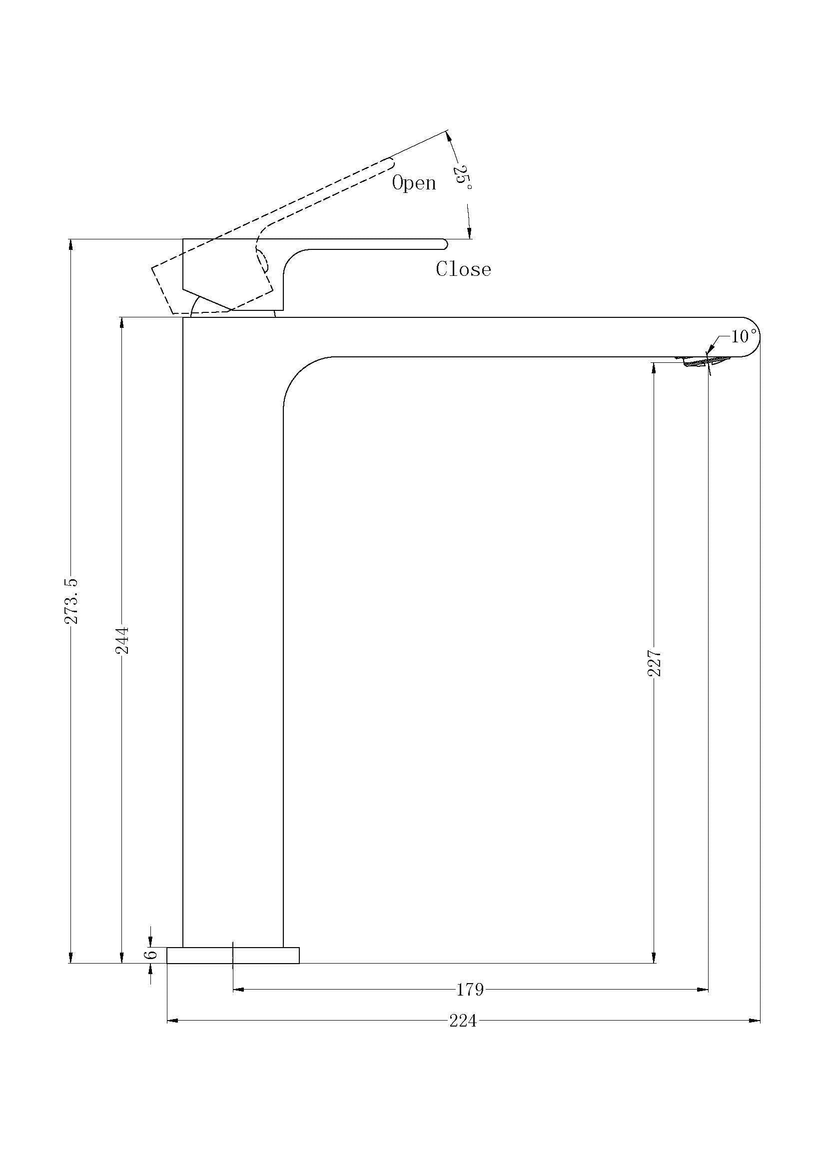 Technical Drawing: Nero Bianca Tall Basin Mixer Gun Metal Grey